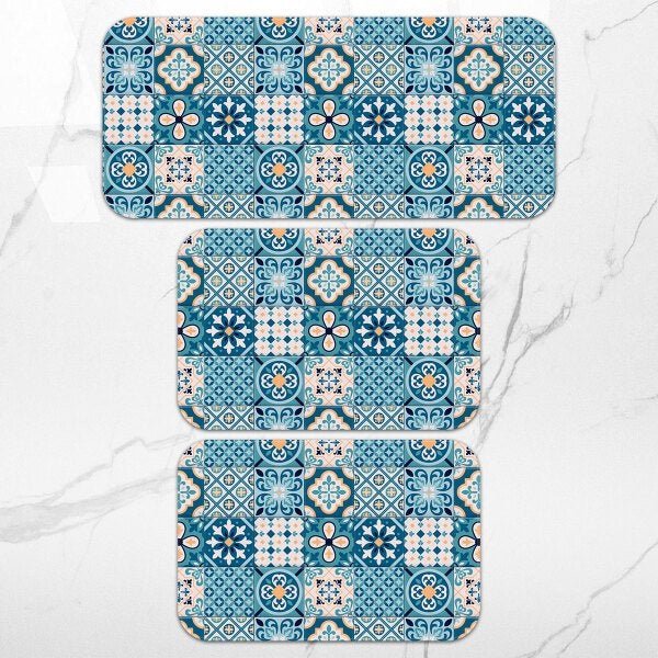 Kit Tapetes Cozinha Azulejo - 3 Peças