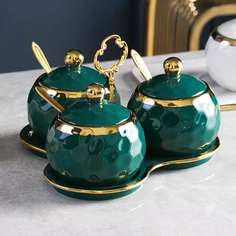 Conjunto de Potes Cerâmica Kit Açucareiro e Saleiro Castiliani