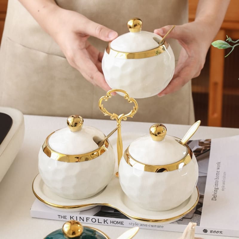 Conjunto de Potes Cerâmica Kit Açucareiro e Saleiro Castiliani