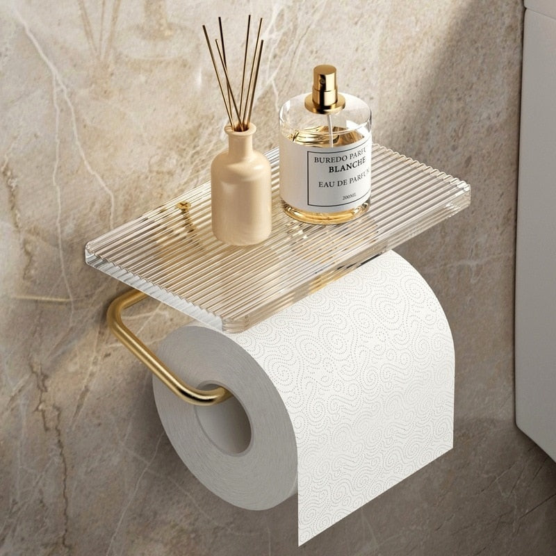 Suporte para Papel Higiênico com Prateleira em Dourado