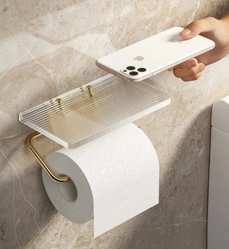 Suporte para Papel Higiênico com Prateleira em Dourado