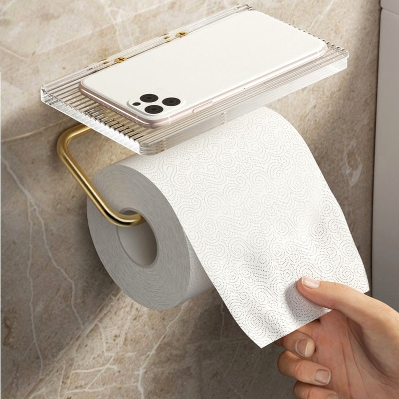 Suporte para Papel Higiênico com Prateleira em Dourado