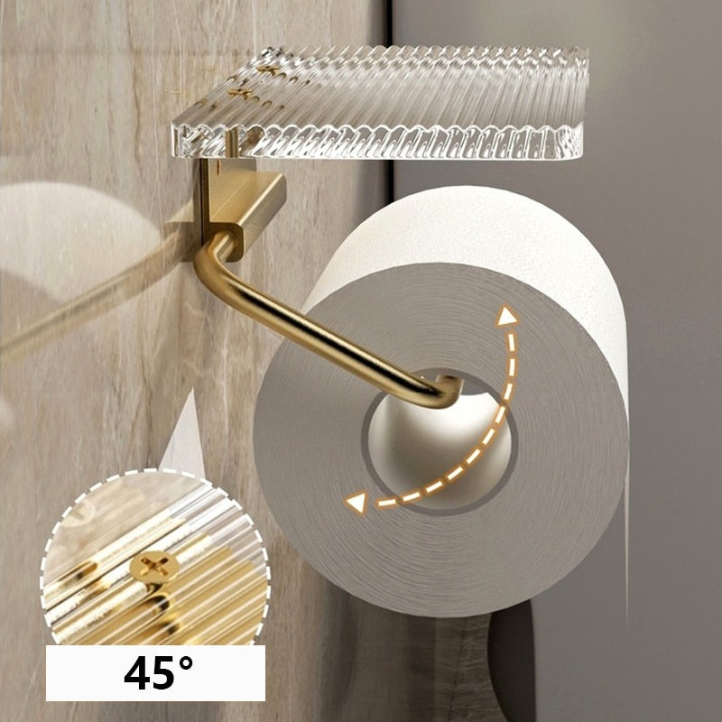 Suporte para Papel Higiênico com Prateleira em Dourado