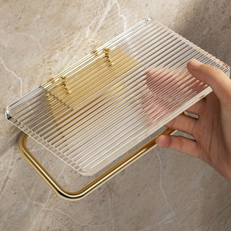 Suporte para Papel Higiênico com Prateleira em Dourado