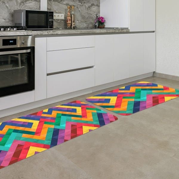 Kit Tapete de Cozinha 2 Peças Multi Colorido Único