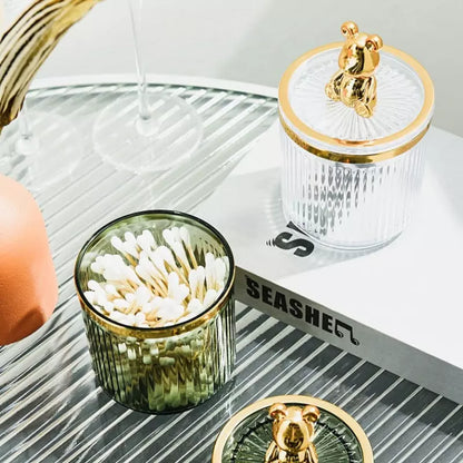 Organizador Porta Cotonete e Algodão Acrílico com Tampa Ursinho