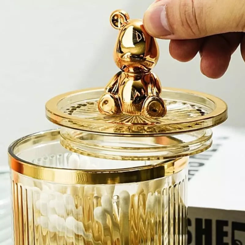 Organizador Porta Cotonete e Algodão Acrílico com Tampa Ursinho