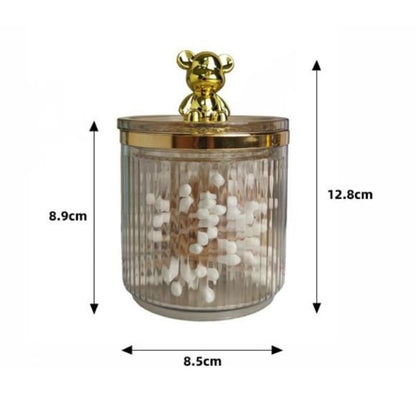 Organizador Porta Cotonete e Algodão Acrílico com Tampa Ursinho