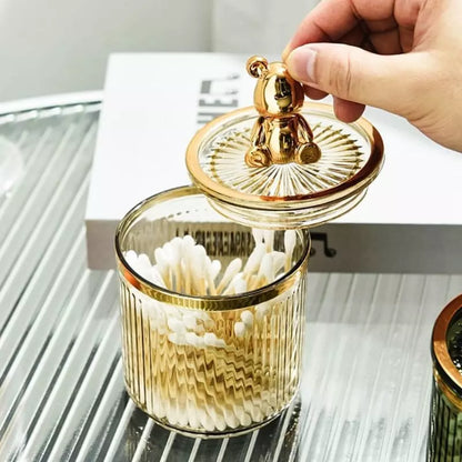 Organizador Porta Cotonete e Algodão Acrílico com Tampa Ursinho