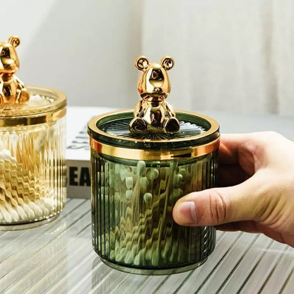 Organizador Porta Cotonete e Algodão Acrílico com Tampa Ursinho