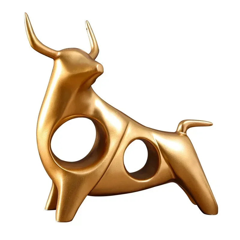 Escultura de Touro Dourado Abstrata