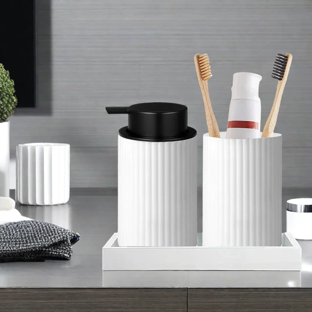 Kit Luxo para Banheiro com Dispenser de Espuma e Organizador