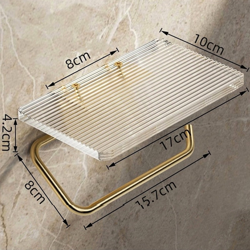 Suporte para Papel Higiênico com Prateleira em Dourado