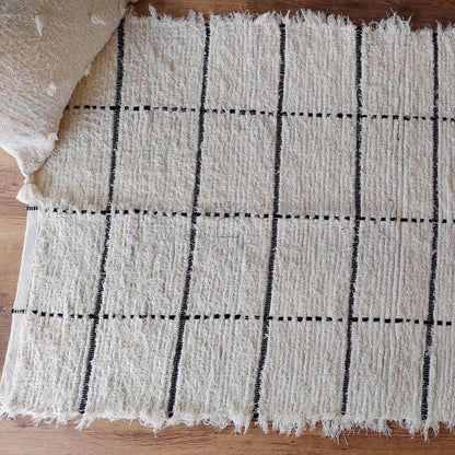 Tapete Artesanal Algodão Grid  80 X 1,50